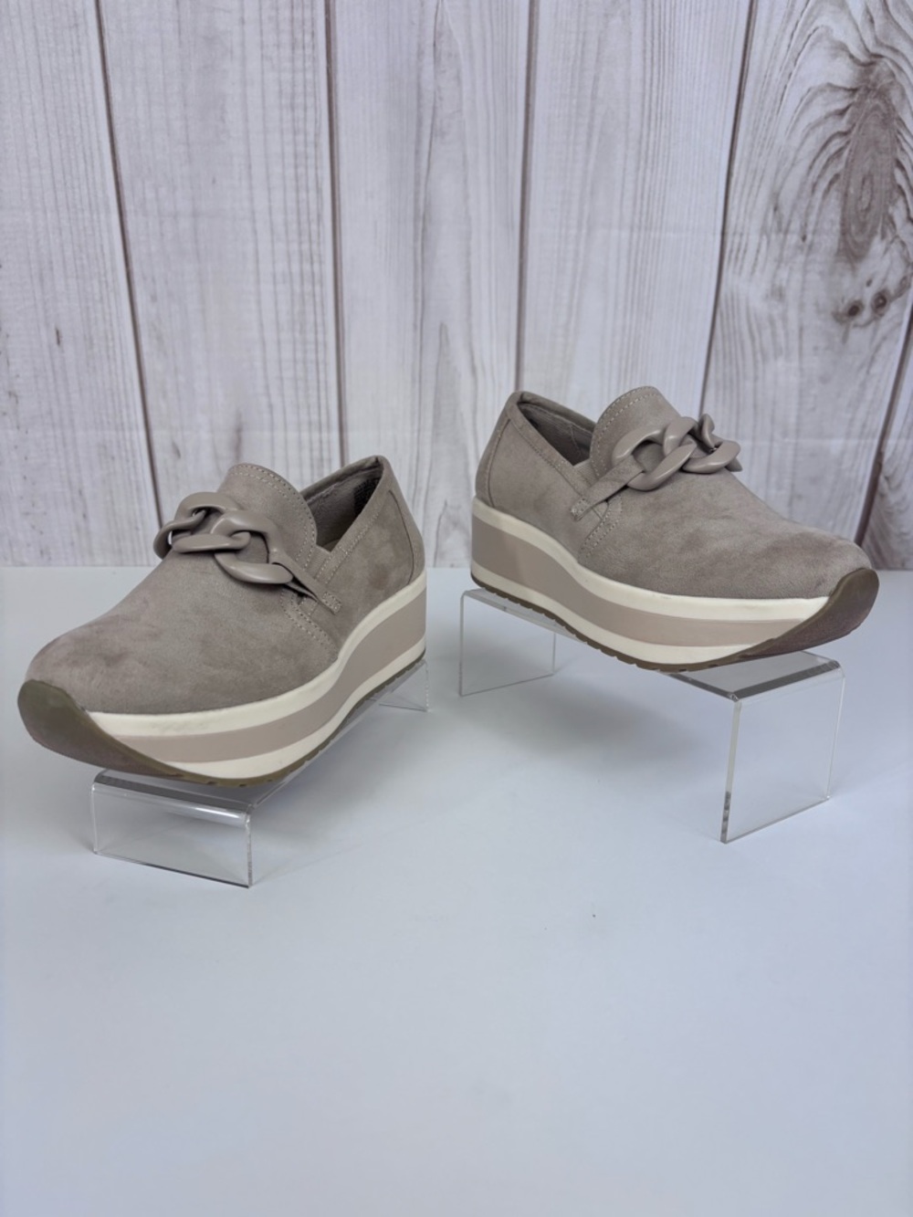 Madden NYC Platform Slip-On Loafer Chain Detail Chunky Sneakers Taupe Size 7 - Picture 4 of 16